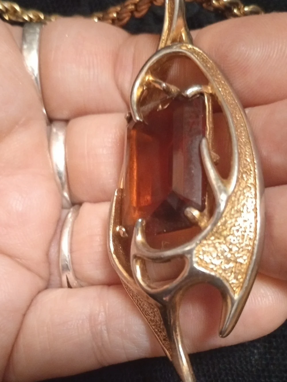 Sarah Coventry Mid Century Brutalist  Pendant Necklace with Brown Gemstone